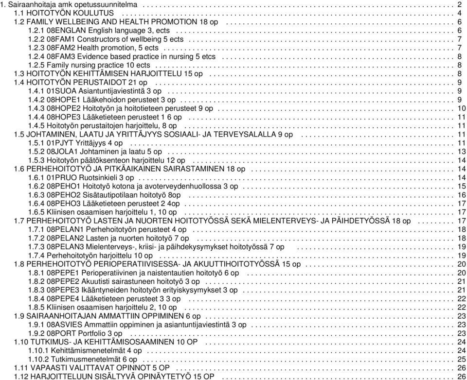 ............................................................... 7 1.2.3 08FAM2 Health promotion, 5 ects...................................................................... 7 1.2.4 08FAM3 Evidence based practice in nursing 5 etcs.