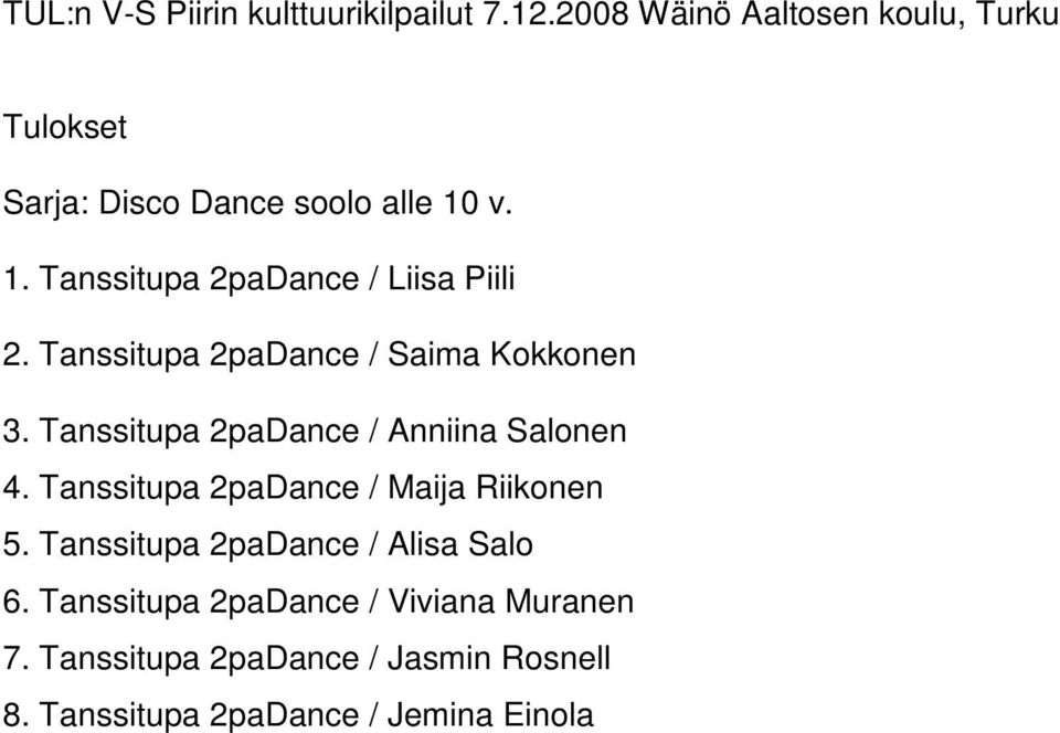 Tanssitupa 2paDance / Maija Riikonen 5. Tanssitupa 2paDance / Alisa Salo 6.