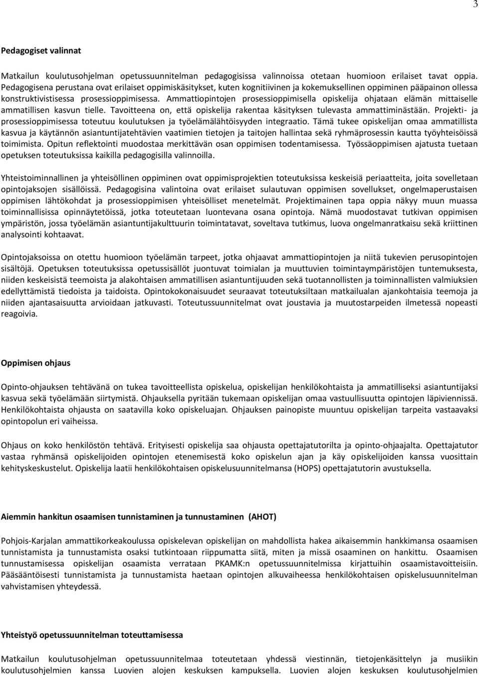 Ammattiopintojen prosessioppimisella opiskelija ohjataan elämän mittaiselle ammatillisen kasvun tielle. Tavoitteena on, että opiskelija rakentaa käsityksen tulevasta ammattiminästään.