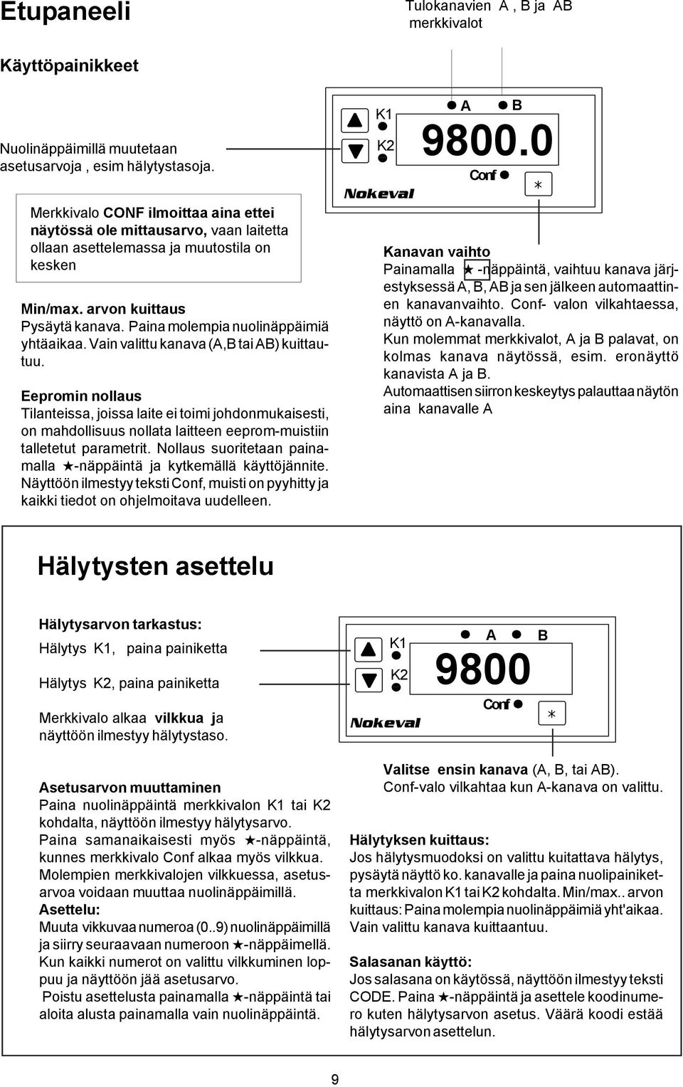 Vain valittu kanava (A,B tai AB) kuittautuu. Eepromin nollaus Tilanteissa, joissa laite ei toimi johdonmukaisesti, on mahdollisuus nollata laitteen eeprom-muistiin talletetut parametrit.