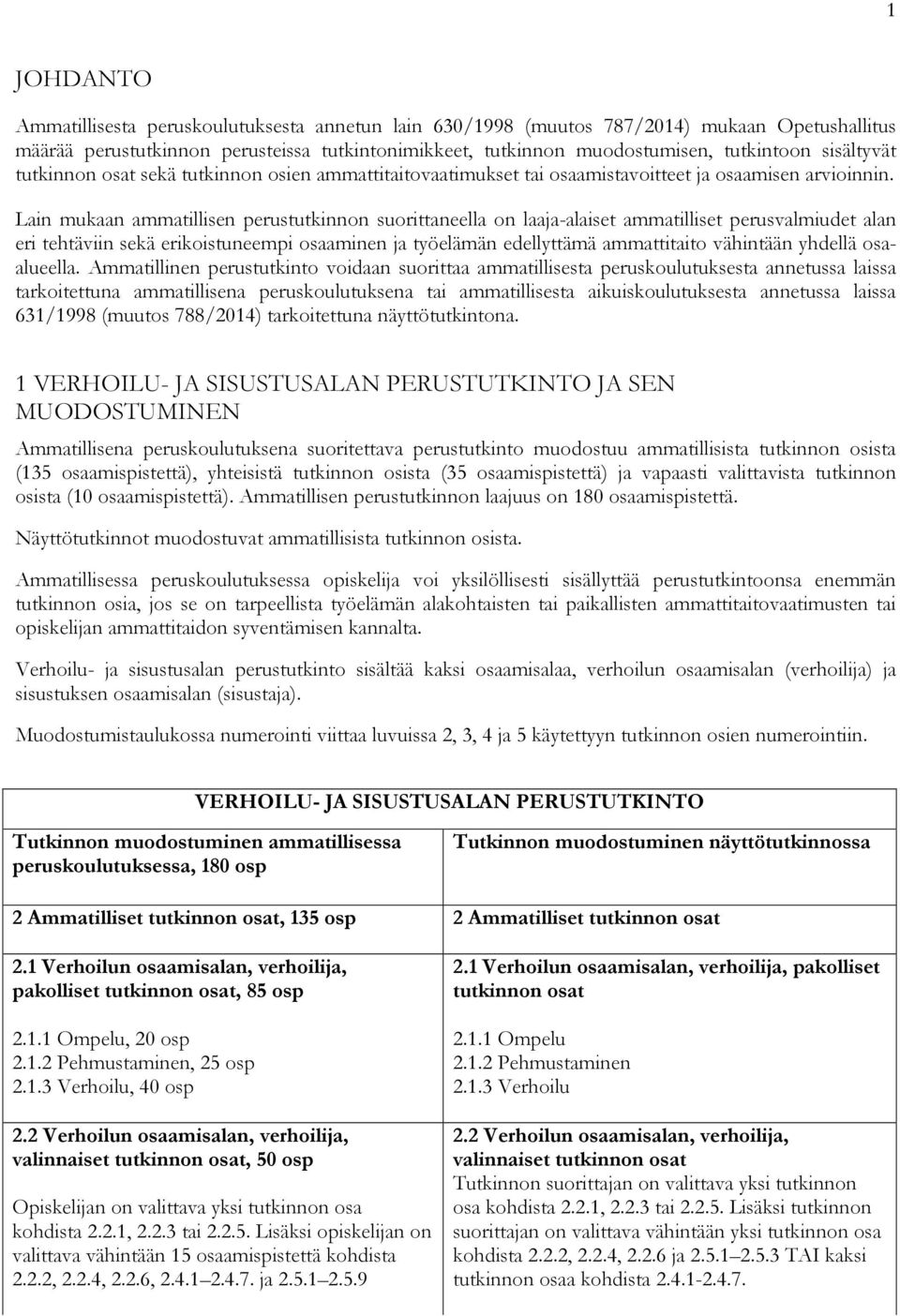 Lain mukaan ammatillisen perustutkinnon suorittaneella on laaja-alaiset ammatilliset perusvalmiudet alan eri tehtäviin sekä erikoistuneempi osaaminen ja työelämän edellyttämä ammattitaito vähintään