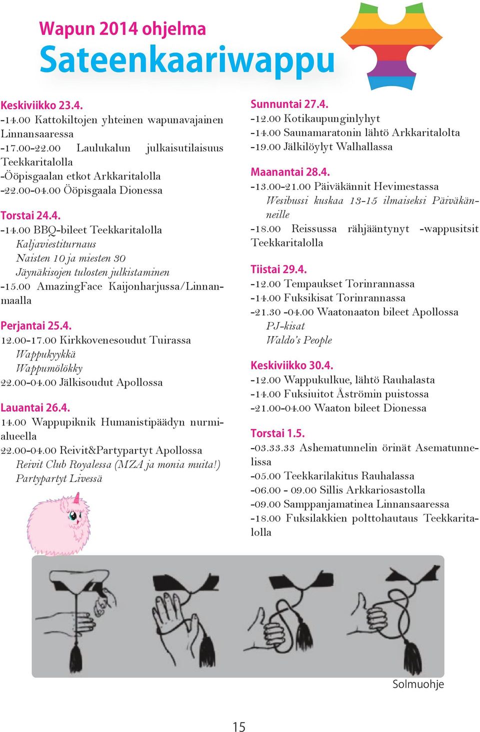 00 BBQ-bileet Teekkaritalolla Kaljaviestiturnaus Naisten 10 ja miesten 30 Jäynäkisojen tulosten julkistaminen -15.00 AmazingFace Kaijonharjussa/Linnanmaalla Perjantai 25.4. 12.00-17.