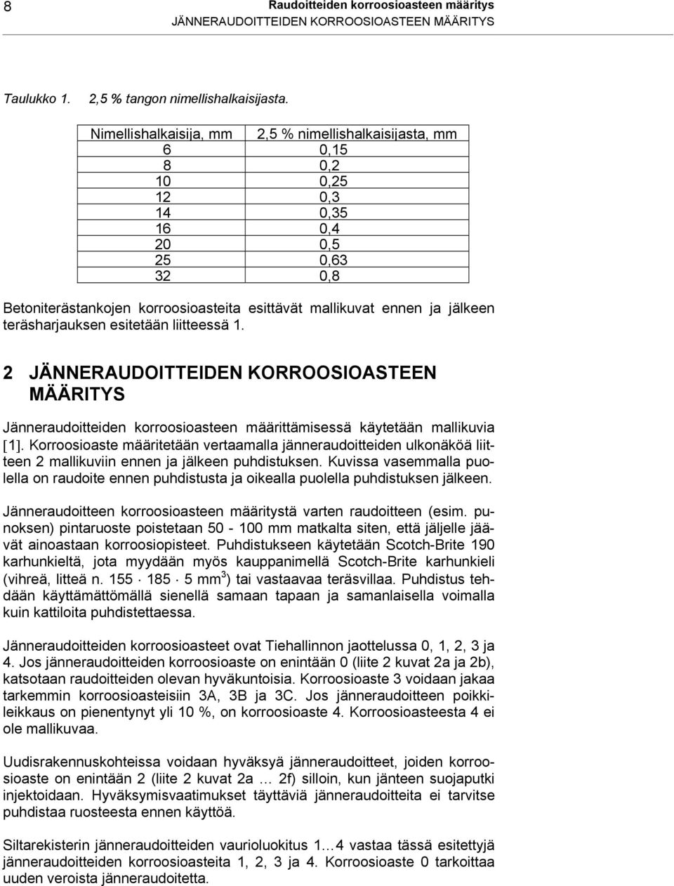 teräsharjauksen esitetään liitteessä 1. 2 JÄNNERAUDOITTEIDEN KORROOSIOASTEEN MÄÄRITYS Jänneraudoitteiden korroosioasteen määrittämisessä käytetään mallikuvia [1].