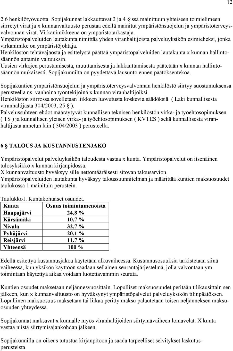 Virkanimikkeenä on ympäristötarkastaja. Ympäristöpalveluiden lautakunta nimittää yhden viranhaltijoista palveluyksikön esimieheksi, jonka virkanimike on ympäristöjohtaja.