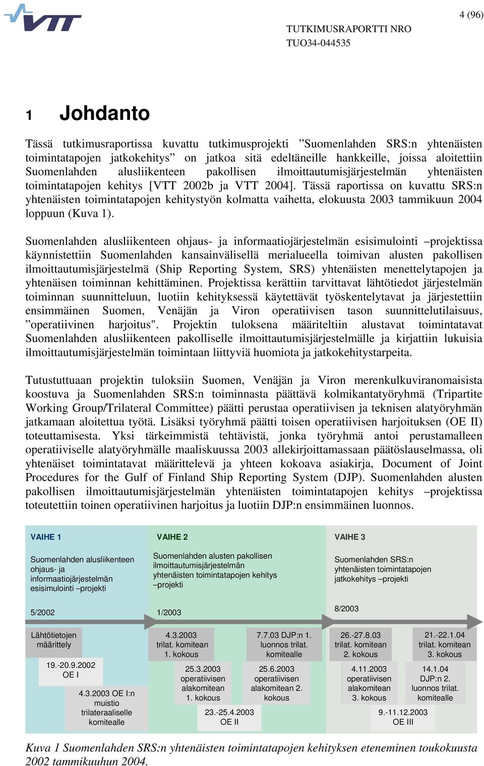 Tässä raportissa on kuvattu SRS:n yhtenäisten toimintatapojen kehitystyön kolmatta vaihetta, elokuusta 2003 tammikuun 2004 loppuun (Kuva 1).