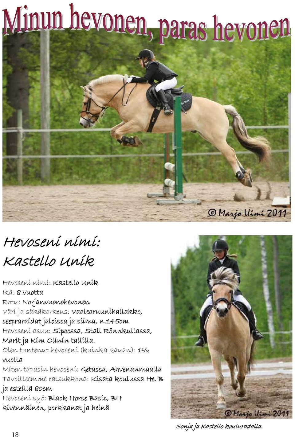 145cm Hevoseni asuu: Sipoossa, Stall Rönnkullassa, Marit ja Kim Olinin tallilla.