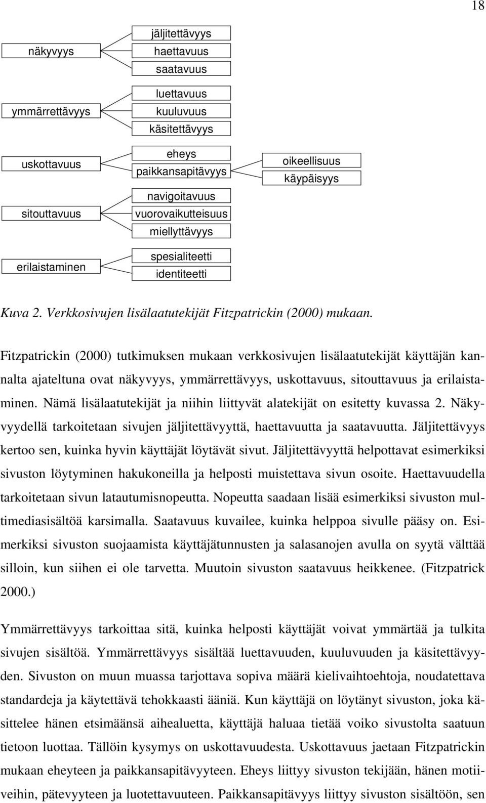 Fitzpatrickin (2000) tutkimuksen mukaan verkkosivujen lisälaatutekijät käyttäjän kannalta ajateltuna ovat näkyvyys, ymmärrettävyys, uskottavuus, sitouttavuus ja erilaistaminen.