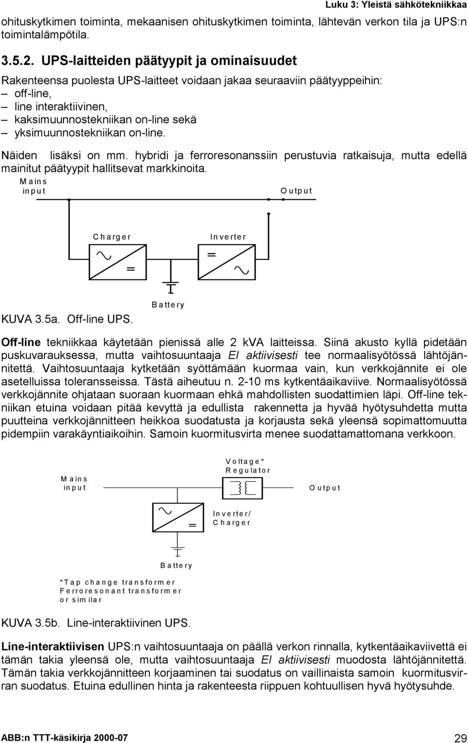 yksimuunnostekniikan on-line. Näiden lisäksi on mm. hybridi ja ferroresonanssiin perustuvia ratkaisuja, mutta edellä mainitut päätyypit hallitsevat markkinoita.