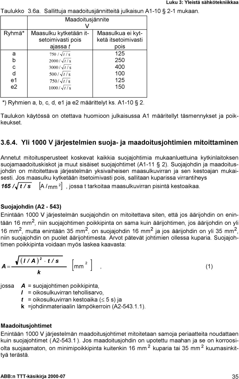 / s 125 250 400 100 125 150 Luku 3: Yleistä sähkötekniikkaa *) Ryhmien a, b, c, d, e1 ja e2 määrittelyt ks. A1-10 2.