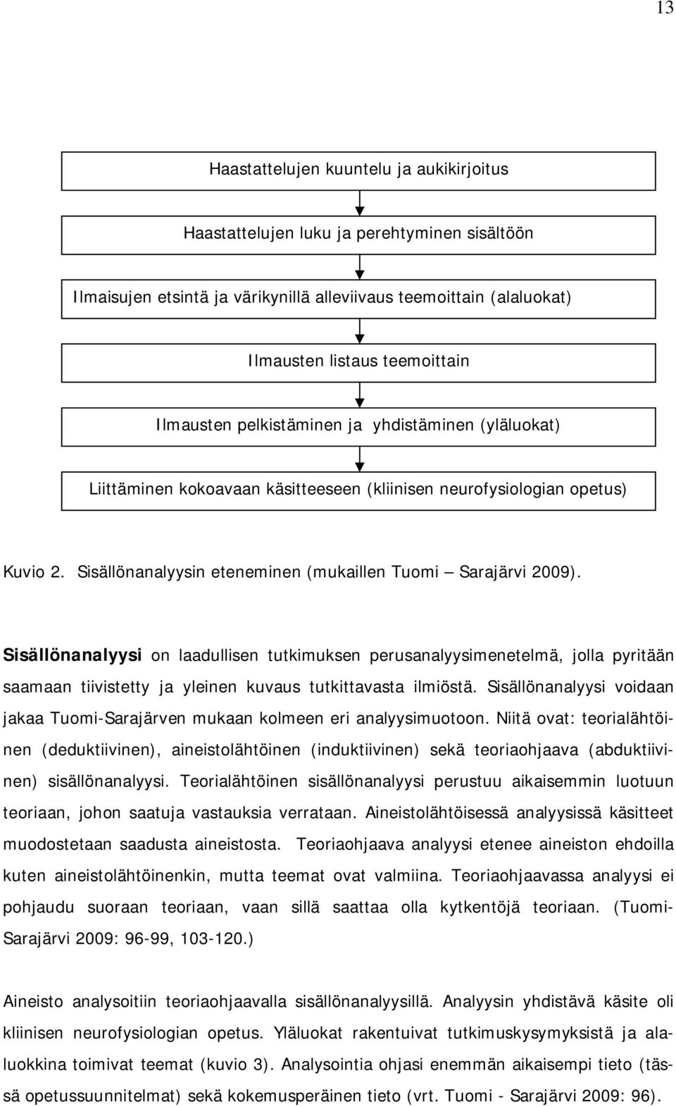 Sisällönanalyysi on laadullisen tutkimuksen perusanalyysimenetelmä, jolla pyritään saamaan tiivistetty ja yleinen kuvaus tutkittavasta ilmiöstä.