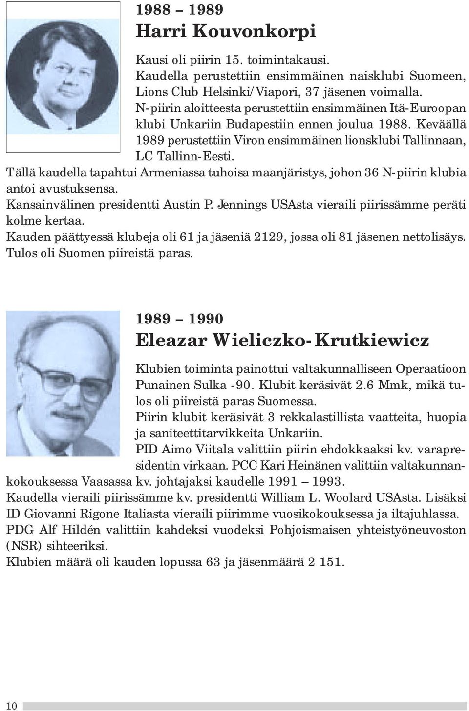 Tällä kaudella tapahtui Armeniassa tuhoisa maanjäristys, johon 36 N-piirin klubia antoi avustuksensa. Kansainvälinen presidentti Austin P. Jennings USAsta vieraili piirissämme peräti kolme kertaa.