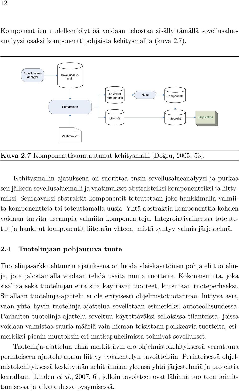 Kehitysmallin ajatuksena on suorittaa ensin sovellusalueanalyysi ja purkaa sen jälkeen sovellusaluemalli ja vaatimukset abstrakteiksi komponenteiksi ja liittymiksi.