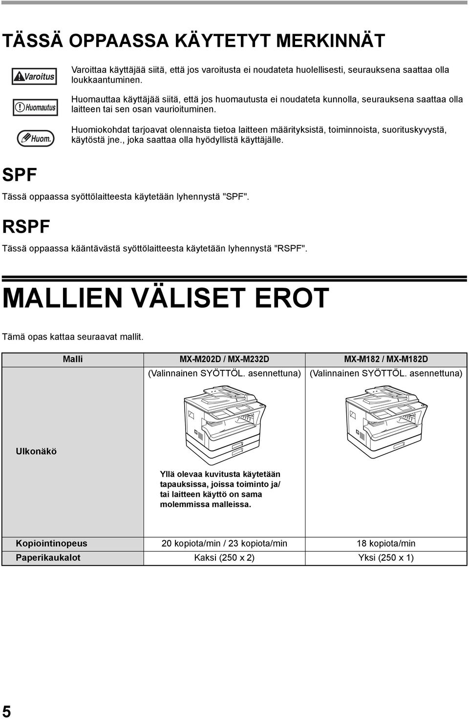 Huomiokohdat tarjoavat olennaista tietoa laitteen määrityksistä, toiminnoista, suorituskyvystä, käytöstä jne., joka saattaa olla hyödyllistä käyttäjälle.