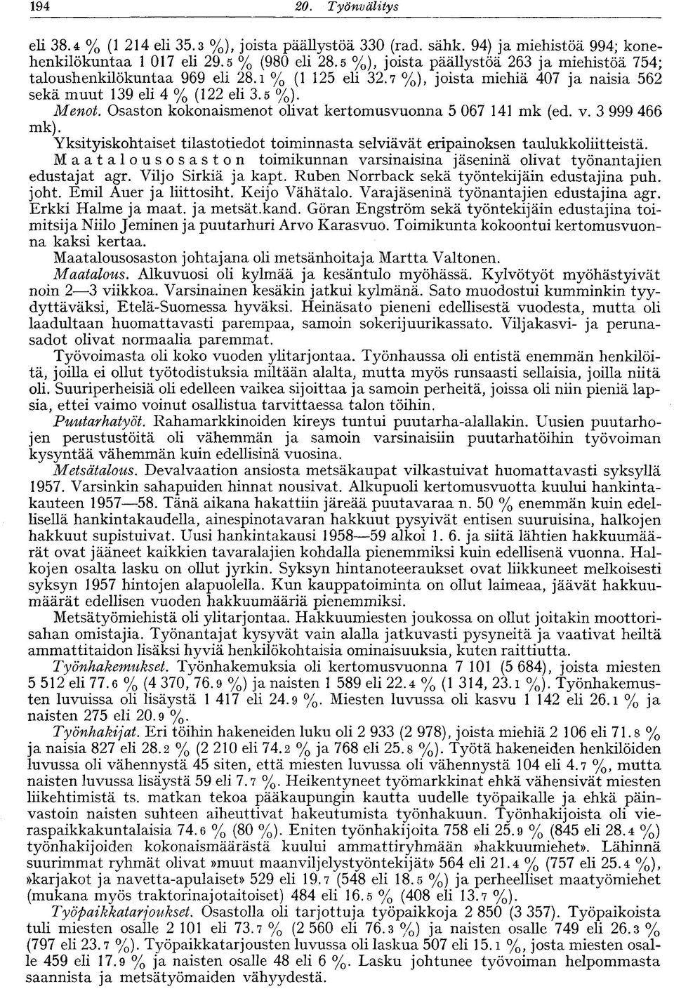 Osaston kokonaismenot olivat kertomusvuonna 5 067 141 mk (ed. v. 3 999 466 mk). Yksityiskohtaiset tilastotiedot toiminnasta selviävät eripainoksen taulukkoliitteistä.