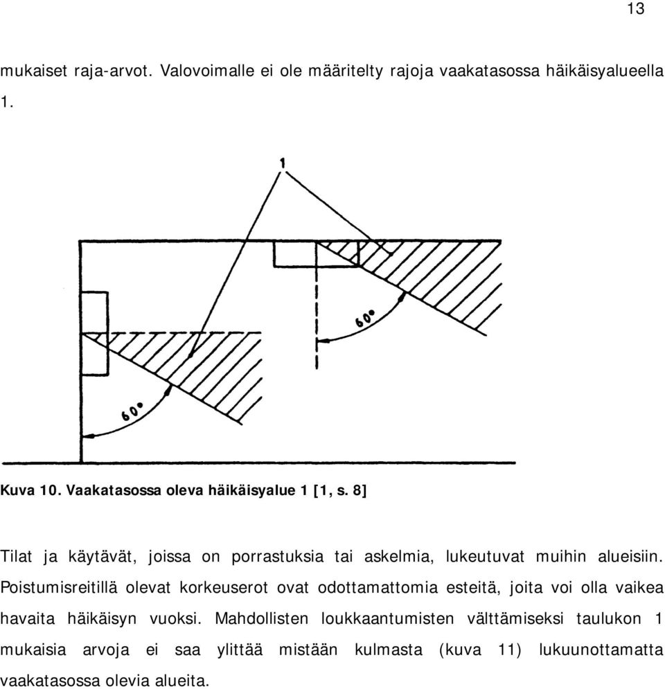 8] Tilat ja käytävät, joissa on porrastuksia tai askelmia, lukeutuvat muihin alueisiin.