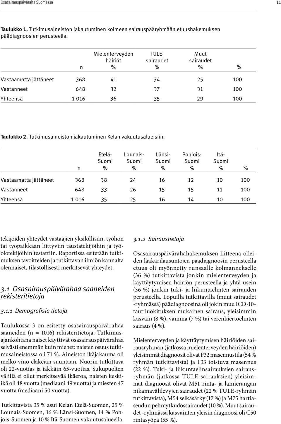 Tutkimusaineiston jakautuminen Kelan vakuutusalueisiin.