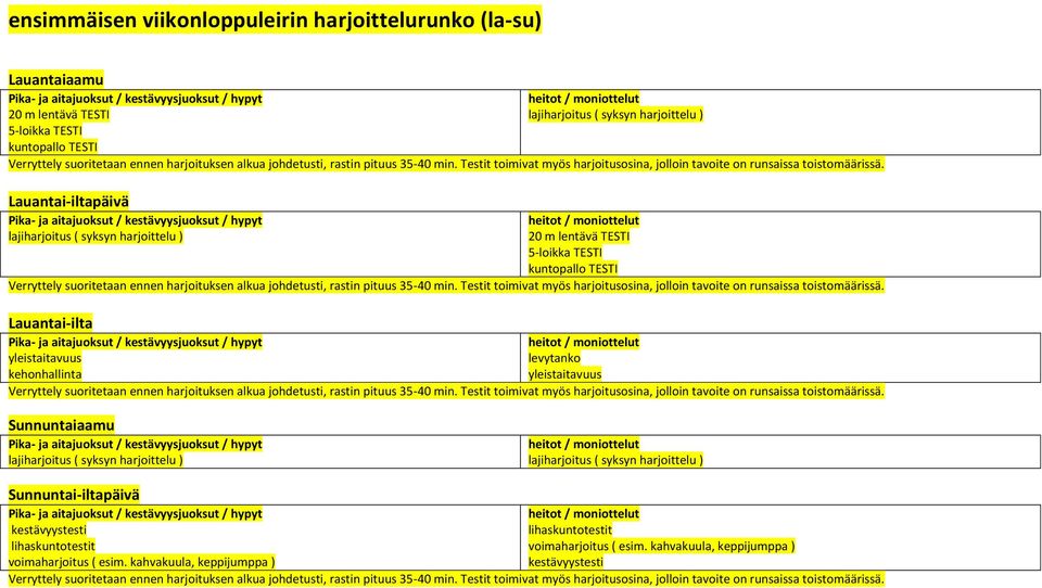 kehonhallinta Sunnuntaiaamu ( syksyn harjoittelu ) ( syksyn harjoittelu )