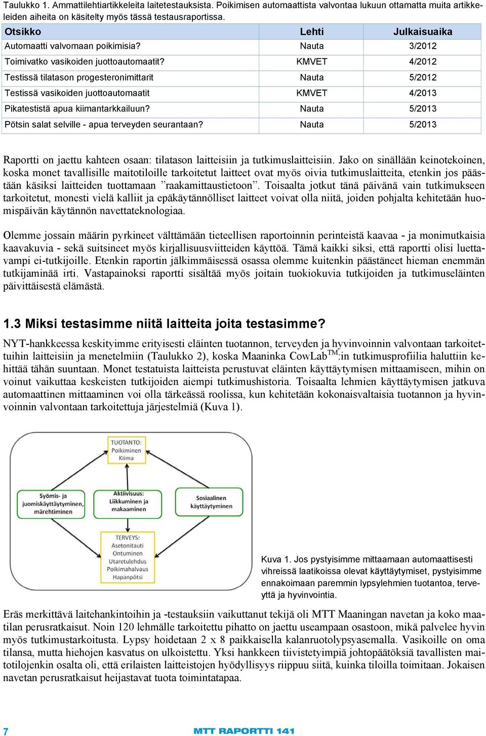 KMVET 4/2012 Testissä tilatason progesteronimittarit Nauta 5/2012 Testissä vasikoiden juottoautomaatit KMVET 4/2013 Pikatestistä apua kiimantarkkailuun?