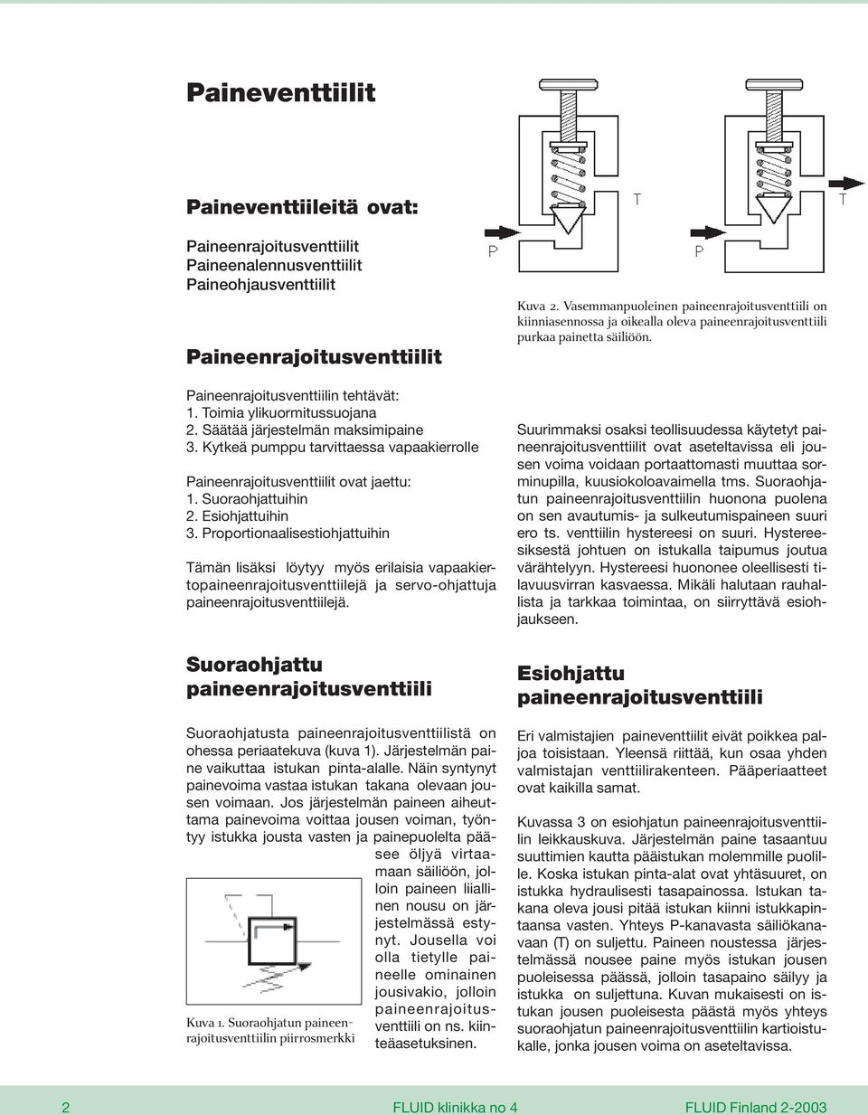 Proportionaalisestiohjattuihin Tämän lisäksi löytyy myös erilaisia vapaakiertopaineenrajoitusventtiilejä ja servo-ohjattuja paineenrajoitusventtiilejä.