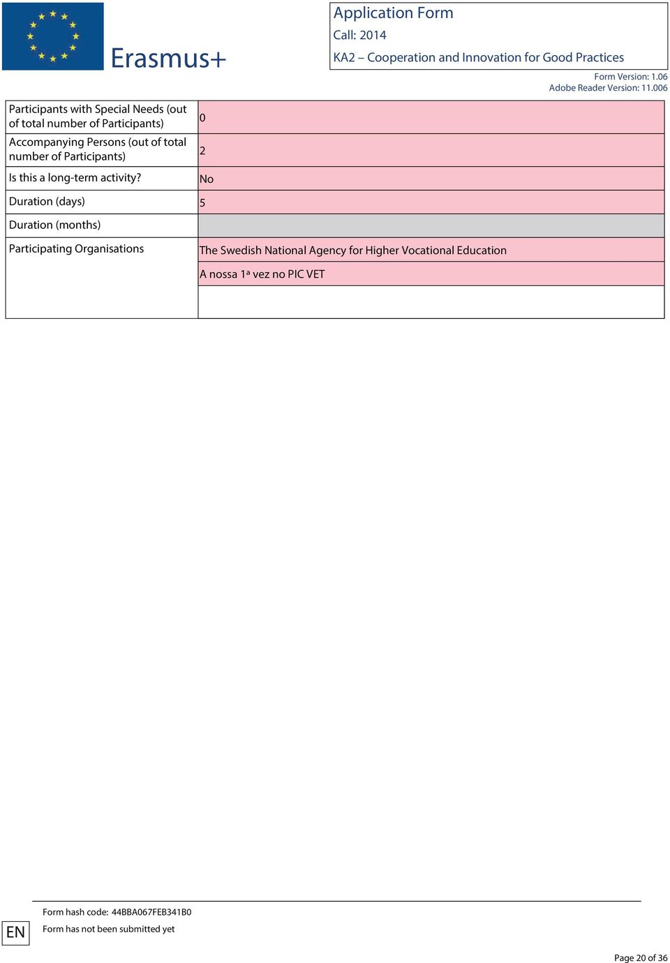 0 2 No Duration (days) 5 Duration (months) Participating Organisations The Swedish