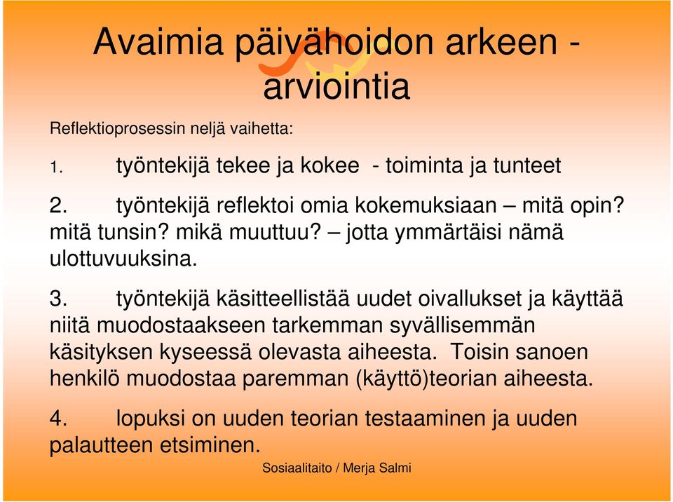 työntekijä käsitteellistää uudet oivallukset ja käyttää niitä muodostaakseen tarkemman syvällisemmän käsityksen kyseessä