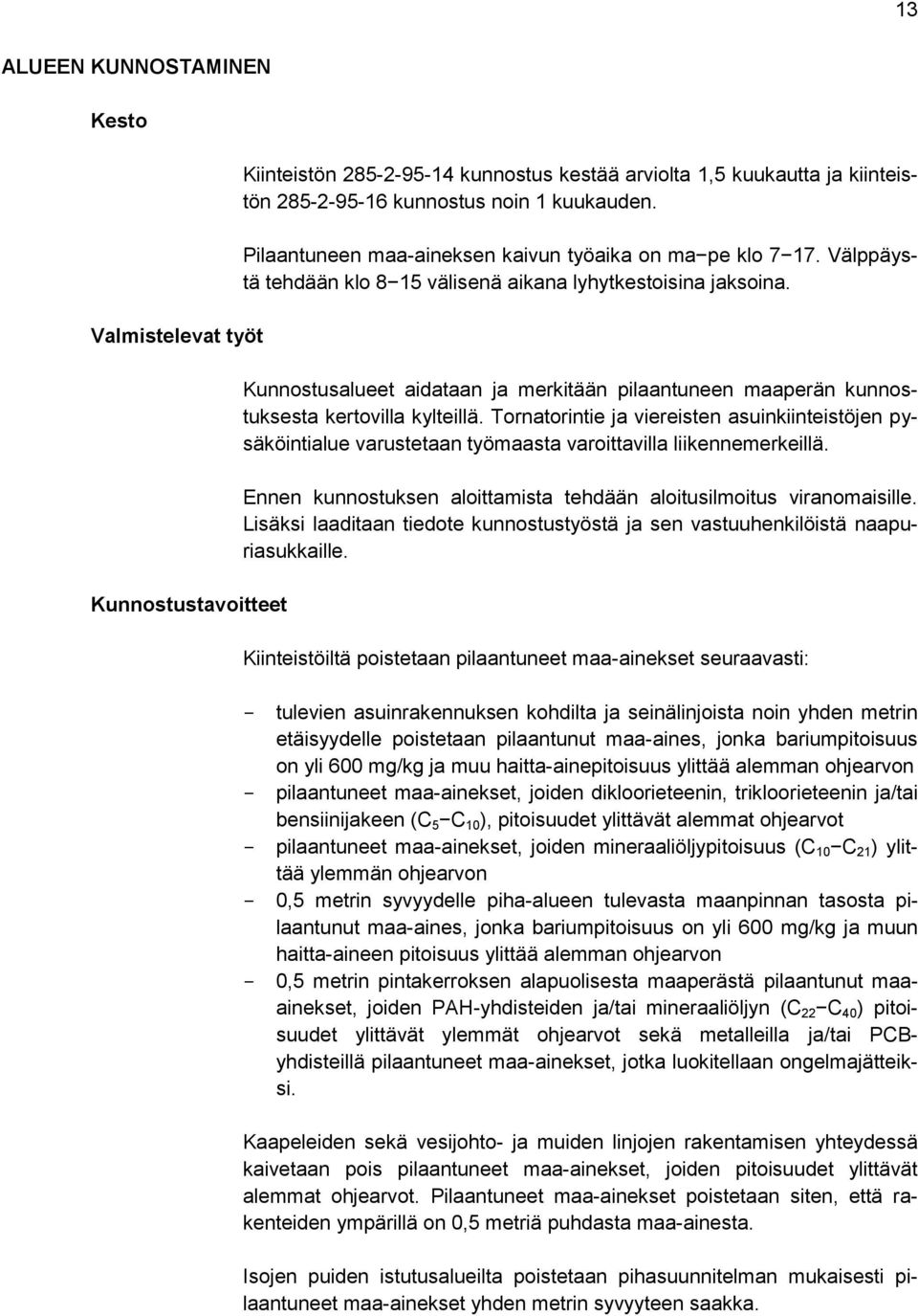 Kunnostusalueet aidataan ja merkitään pilaantuneen maaperän kunnostuksesta kertovilla kylteillä.