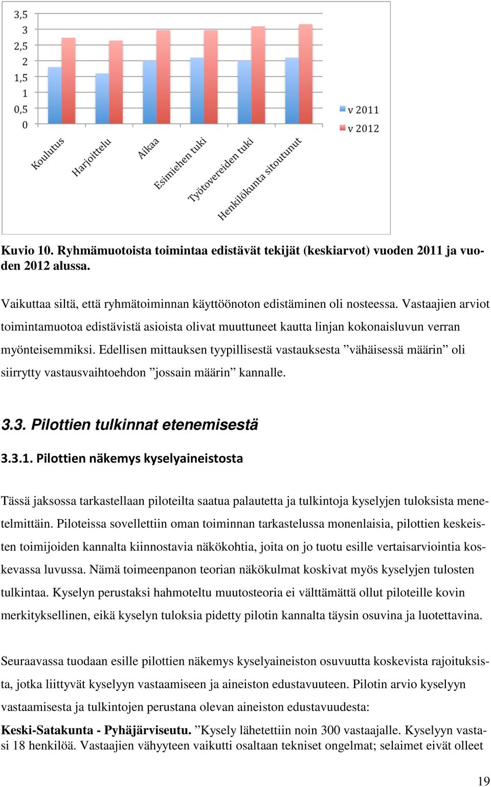 Edellisen mittauksen tyypillisestä vastauksesta vähäisessä määrin oli siirrytty vastausvaihtoehdon jossain määrin kannalle. 3.3. Pilottien tulkinnat etenemisestä 3.3.1.