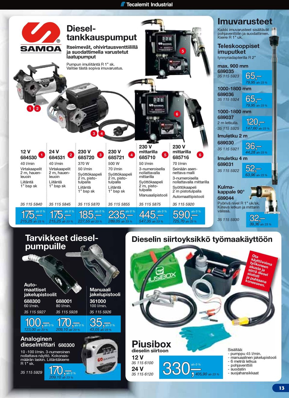 3 4 230 V 685720 370 W 50 l/min Syöttökaapeli 2 m, pistotulpalla Liitäntä 1 bsp sk 35 115 5870 35 115 5855 35 115 5875 185, 227,55 230 V 685721 500 W 70 l/min Syöttökaapeli 2 m, pistotulpalla