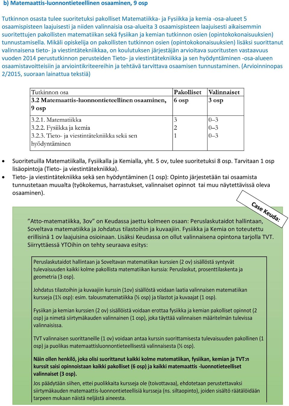 Mikäli piskelija n pakllisten tutkinnn sien (pintkknaisuuksien) lisäksi surittanut valinnaisena tiet- ja viestintätekniikkaa, n kulutuksen järjestäjän arviitava suritusten vastaavuus vuden 2014