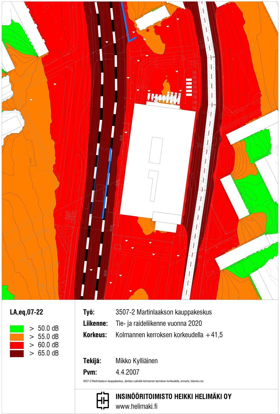 3507-2 Martinlaakson kauppakeskus, äänitaso päivällä