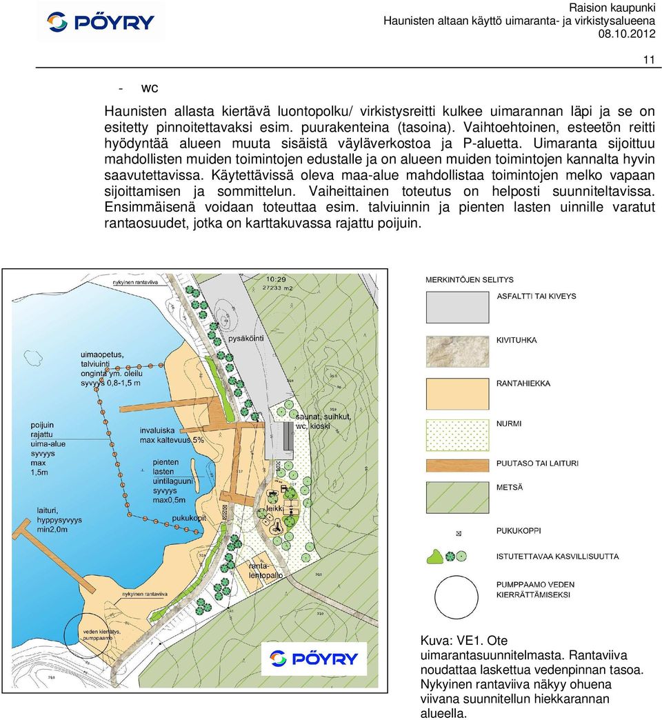 Uimaranta sijoittuu mahdollisten muiden toimintojen edustalle ja on alueen muiden toimintojen kannalta hyvin saavutettavissa.