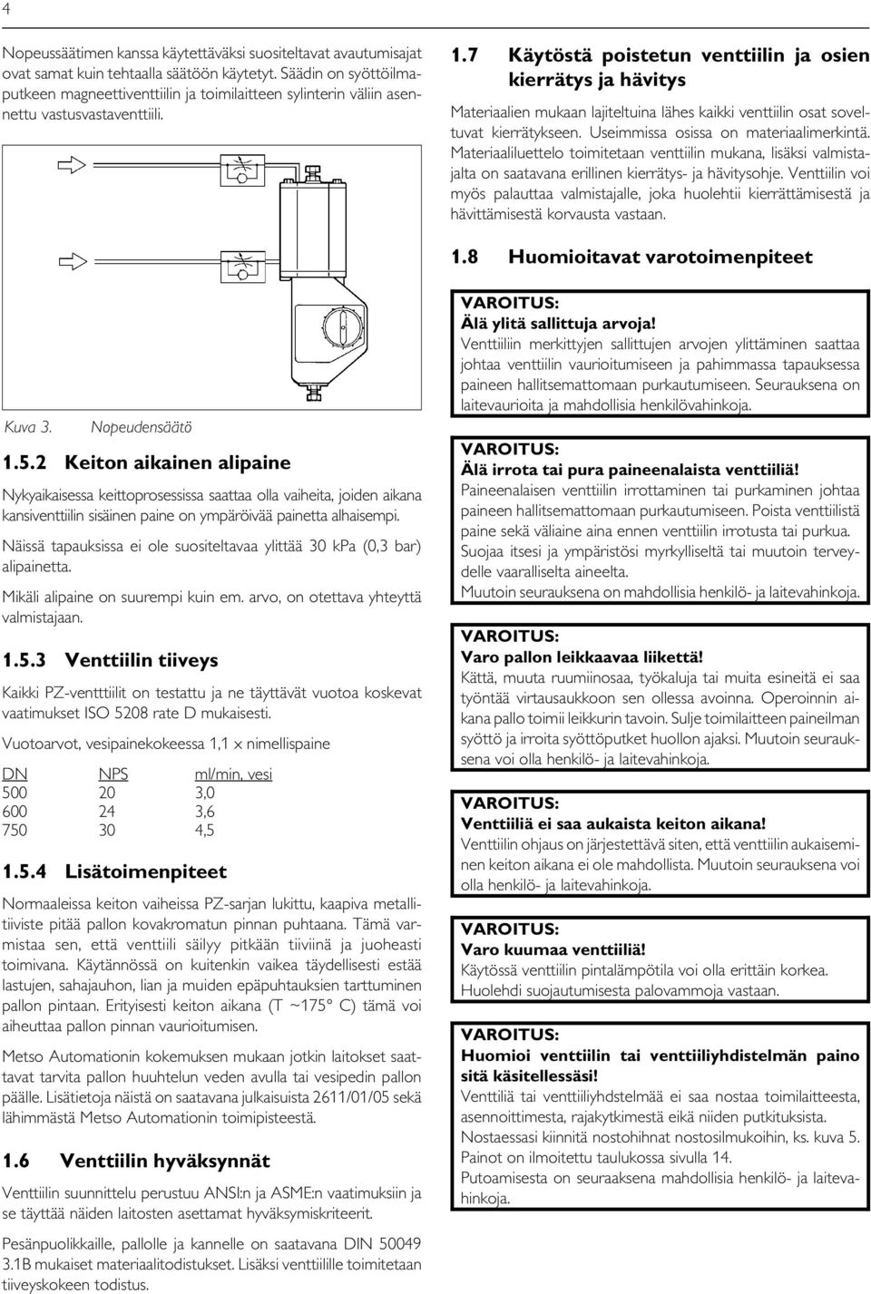 7 Käytöstä poistetun venttiilin ja osien kierrätys ja hävitys Materiaalien mukaan lajiteltuina lähes kaikki venttiilin osat soveltuvat kierrätykseen. Useimmissa osissa on materiaalimerkintä.