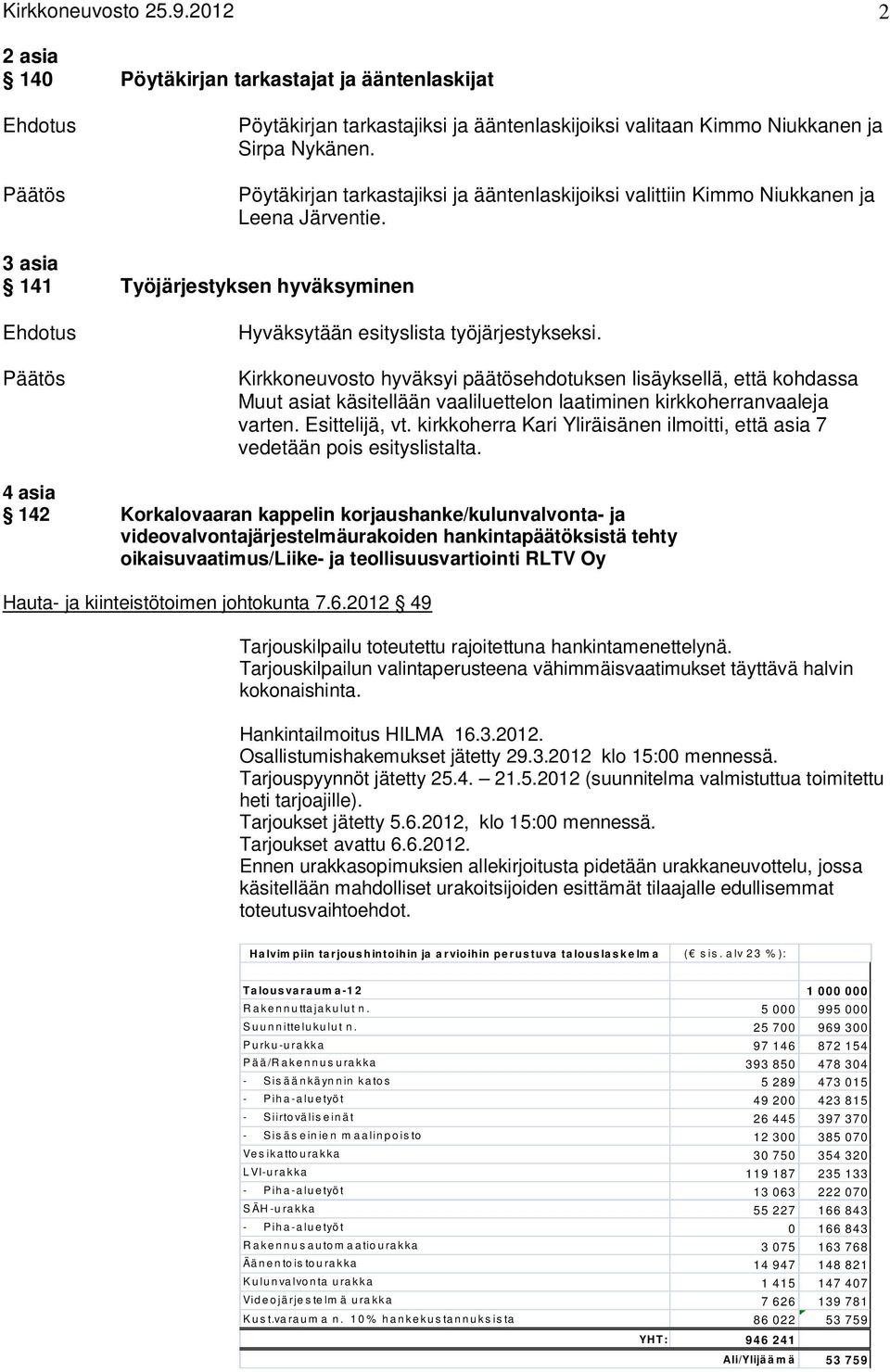 Kirkkoneuvosto hyväksyi päätösehdotuksen lisäyksellä, että kohdassa Muut asiat käsitellään vaaliluettelon laatiminen kirkkoherranvaaleja varten. Esittelijä, vt.