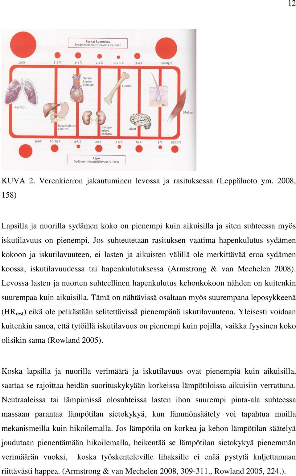 (Armstrong & van Mechelen 2008). Levossa lasten ja nuorten suhteellinen hapenkulutus kehonkokoon nähden on kuitenkin suurempaa kuin aikuisilla.