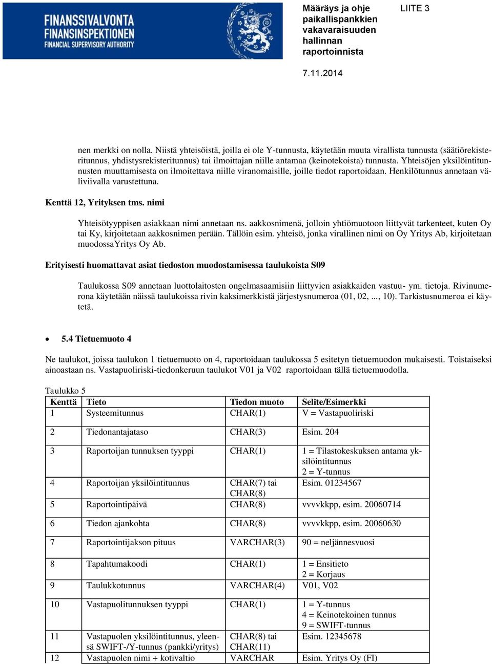 Yhteisöjen yksilöintitunnusten muuttamisesta on ilmoitettava niille viranomaisille, joille tiedot raportoidaan. Henkilötunnus annetaan väliviivalla varustettuna. Kenttä 12, Yrityksen tms.