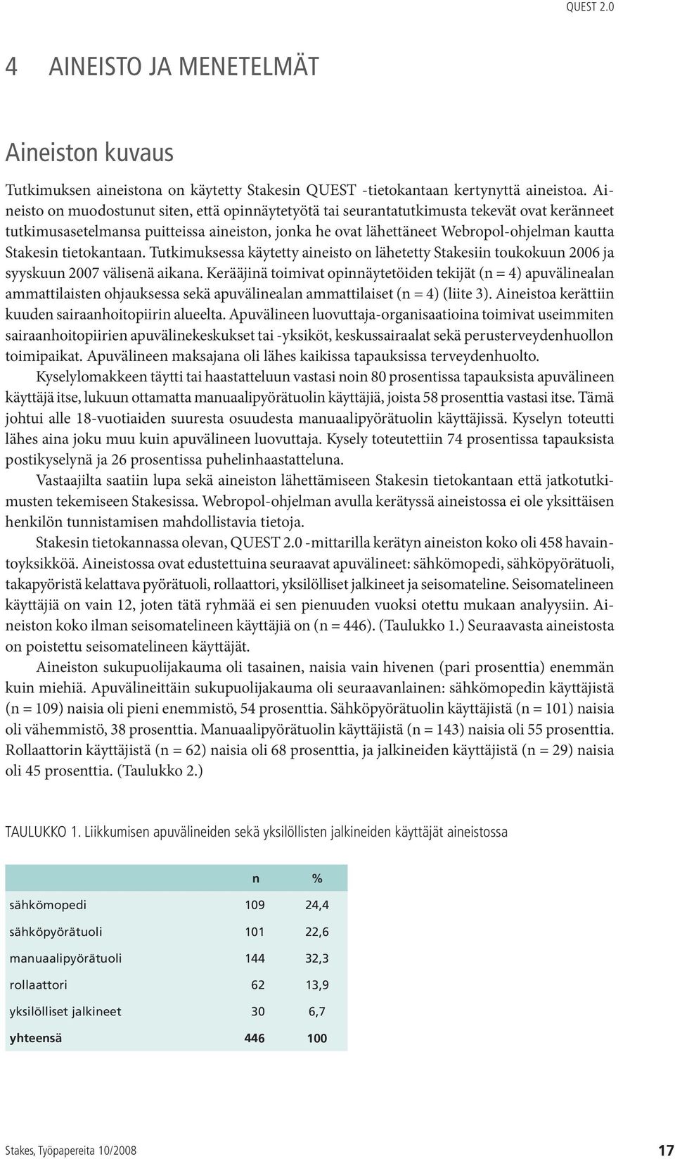 tietokantaan. Tutkimuksessa käytetty aineisto on lähetetty Stakesiin toukokuun 2006 ja syyskuun 2007 välisenä aikana.