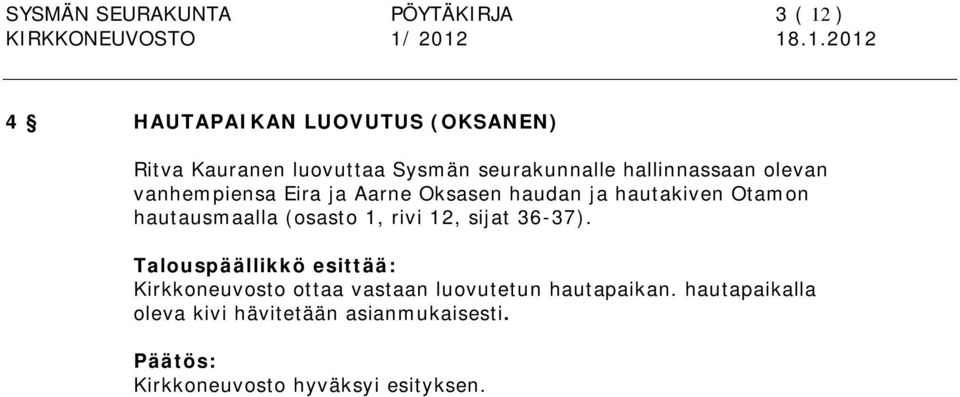 ja hautakiven Otamon hautausmaalla (osasto 1, rivi 12, sijat 36-37).