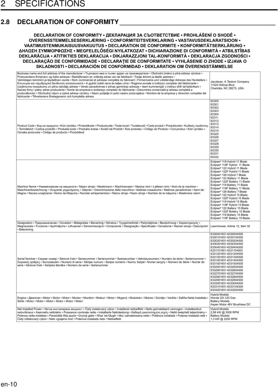 KONFORMITÄTSERKLÄRUNG MEGFELEL SÉGI NYILATKOZAT DICHIARAZIONE DI CONFORMITÀ ATBILST BAS DEKLAR CIJA ATITIKTIES DEKLARACIJA DIKJARAZZJONI TAL-KONFORMITÀ DEKLARACJA ZGODNO CI DECLARAÇÃO DE CONFORMIDADE