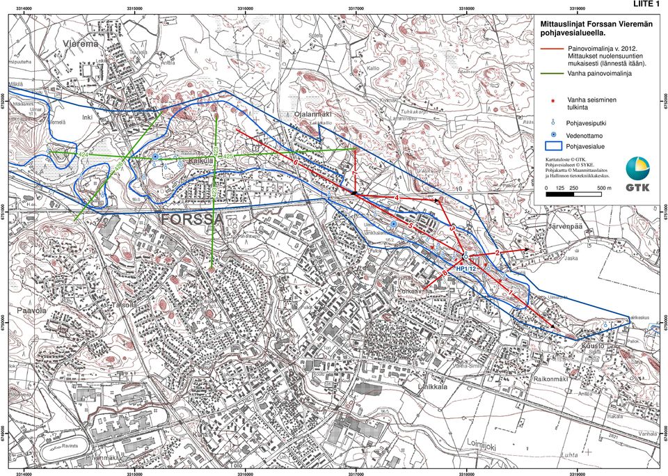 3319000 6749000 6749000 6750000 6750000 6751000 6751000 6752000 6752000 LIITE 1 Mittauslinjat orssan Vieremän pohjavesialueella.