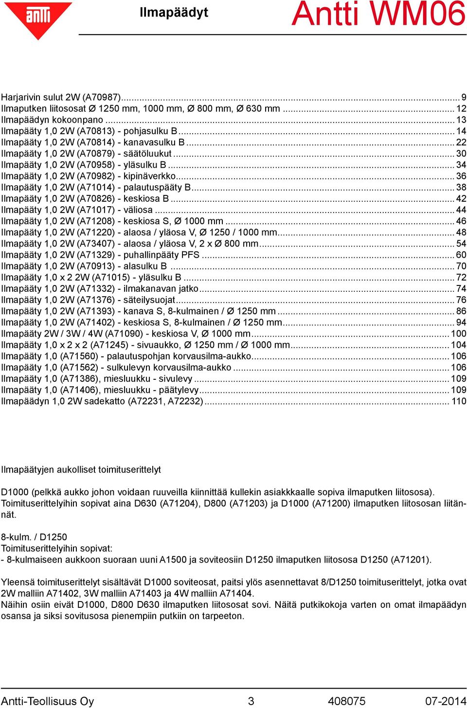 .. Ilmapääty,0 W (A0) - väliosa... Ilmapääty,0 W (A0) - keskiosa S, Ø 000 mm... Ilmapääty,0 W (A0) - alaosa / yläosa V, Ø 0 / 000 mm... Ilmapääty,0 W (A0) - alaosa / yläosa V, x Ø 00 mm.