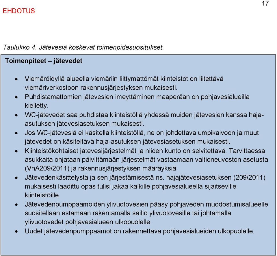 Puhdistamattomien jätevesien imeyttäminen maaperään on pohjavesialueilla kielletty.