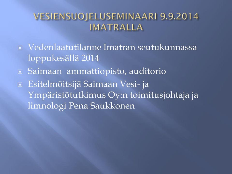 auditorio Esitelmöitsijä Saimaan Vesi- ja