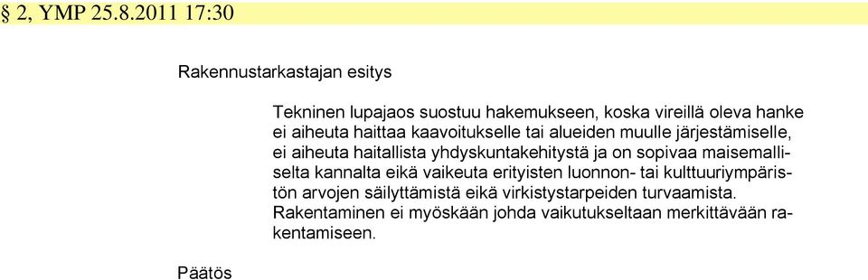 kaavoitukselle tai alueiden muulle järjestämiselle, ei aiheuta haitallista yhdyskuntakehitystä ja on sopivaa