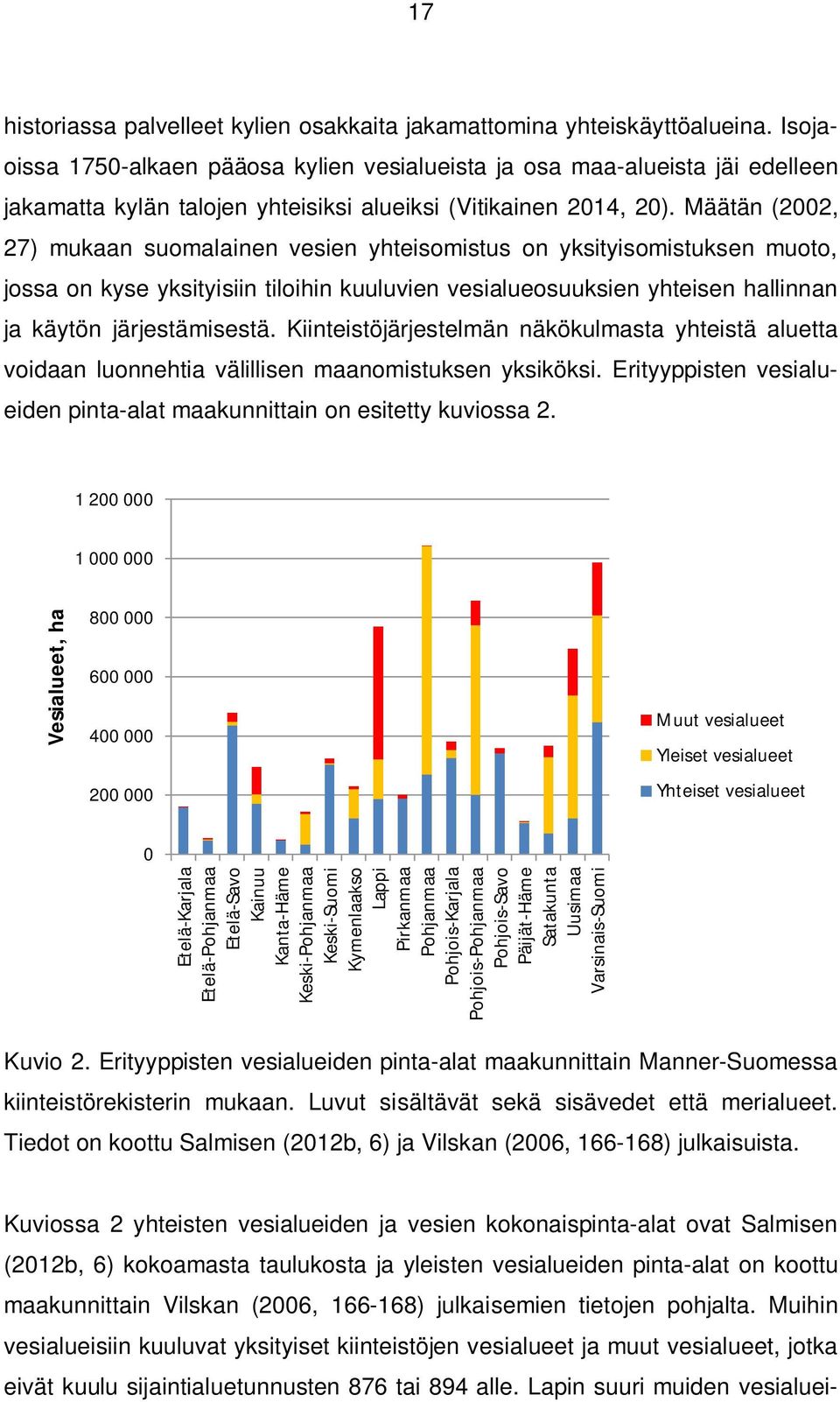 Määtän (2002, 27) mukaan suomalainen vesien yhteisomistus on yksityisomistuksen muoto, jossa on kyse yksityisiin tiloihin kuuluvien vesialueosuuksien yhteisen hallinnan ja käytön järjestämisestä.