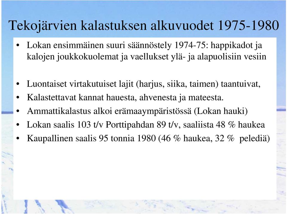 taantuivat, Kalastettavat kannat hauesta, ahvenesta ja mateesta.