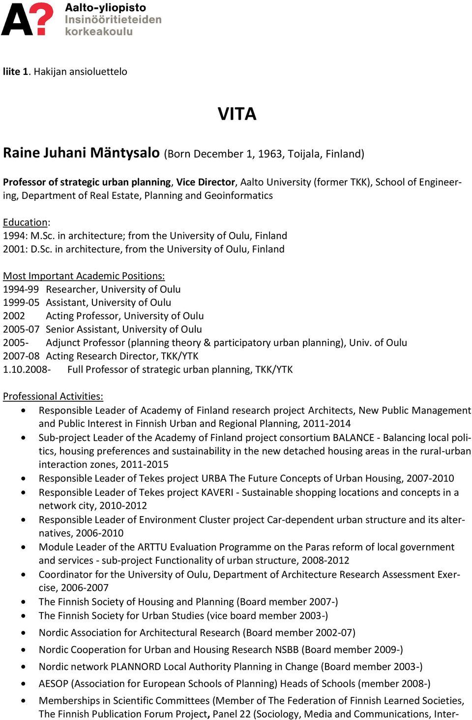 Department of Real Estate, Planning and Geoinformatics Education: 1994: M.Sc.