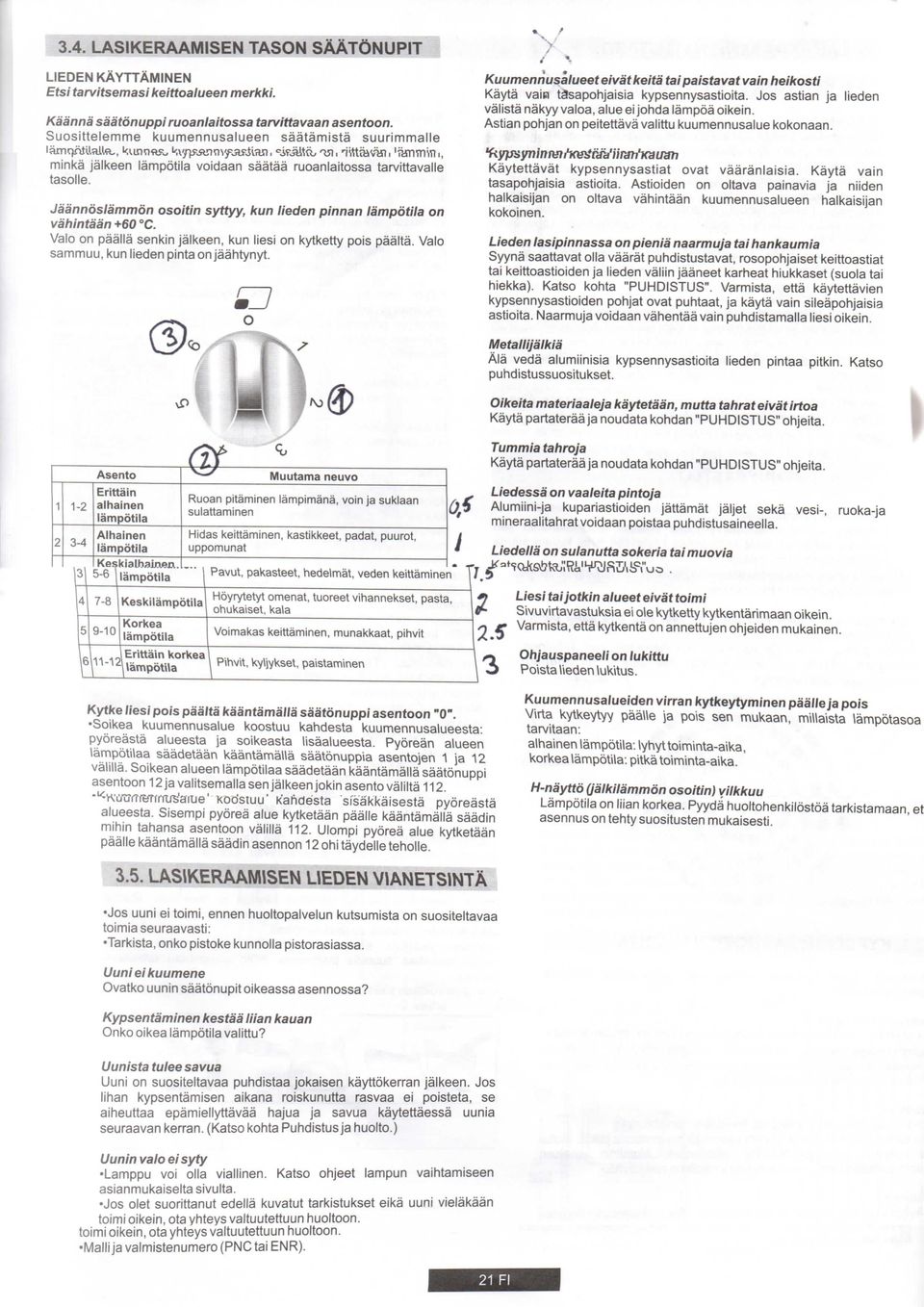 ifjyta T5i, ritttiavai i 'ianmrn i, minka jalkeen lampotila voidaan saataa ruoanlaitossa tarvittavalle tasolle. Jaannoslammdn osoitin syttyy, kun lieden pinnan lampotila on vahintaan +60 C.