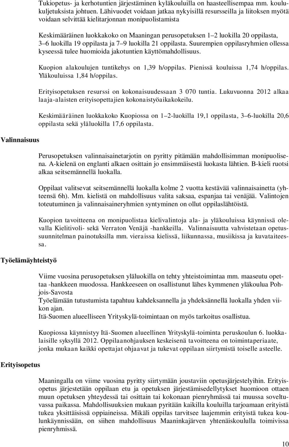 oppilasta, 3 6 luokilla 19 oppilasta ja 7 9 luokilla 21 oppilasta. Suurempien oppilasryhmien ollessa kyseessä tulee huomioida jakotuntien käyttömahdollisuus.