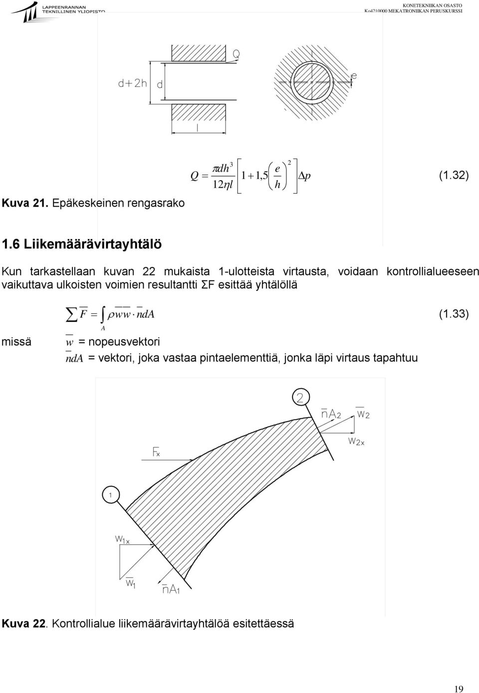 kontrollialueeseen vaikuttava ulkoisten voimien resultantti ΣF esittää yhtälöllä F = ρ ww nda (1.