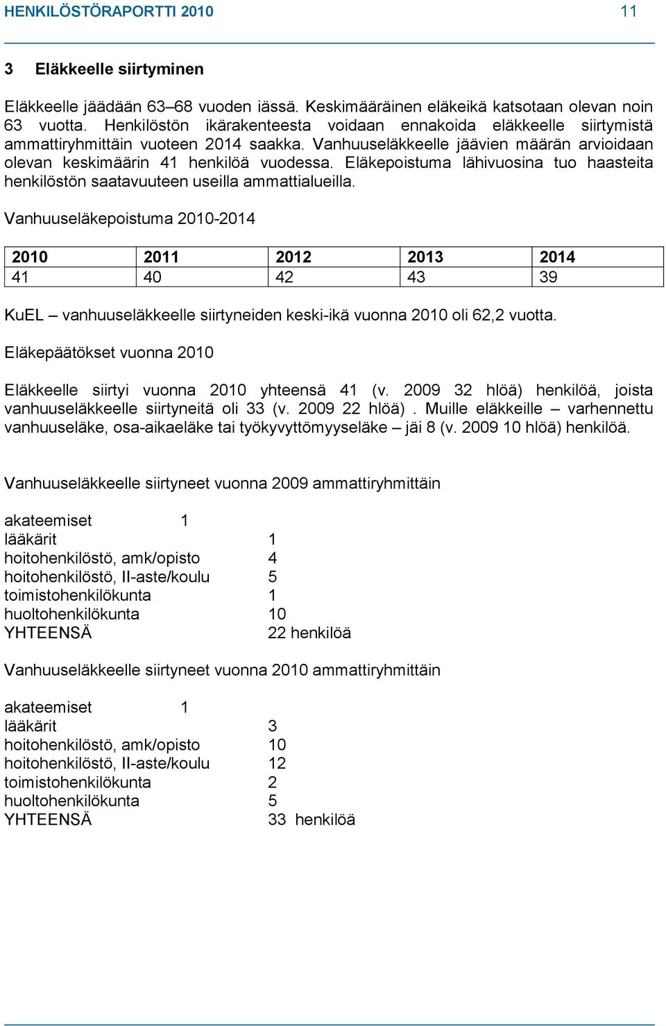 Eläkepoistuma lähivuosina tuo haasteita henkilöstön saatavuuteen useilla ammattialueilla.